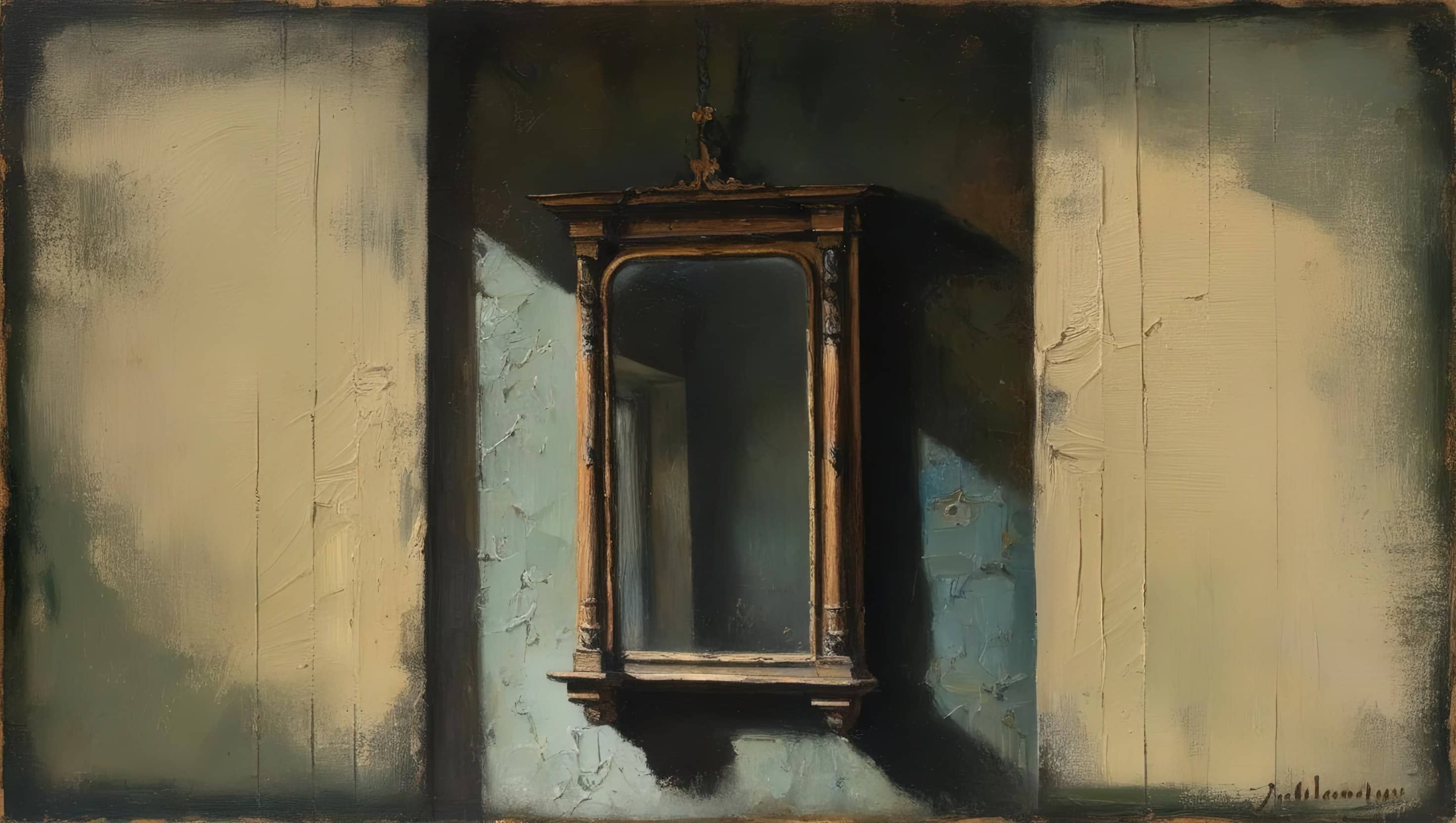 oil painting style image of an antique mirror on a wall