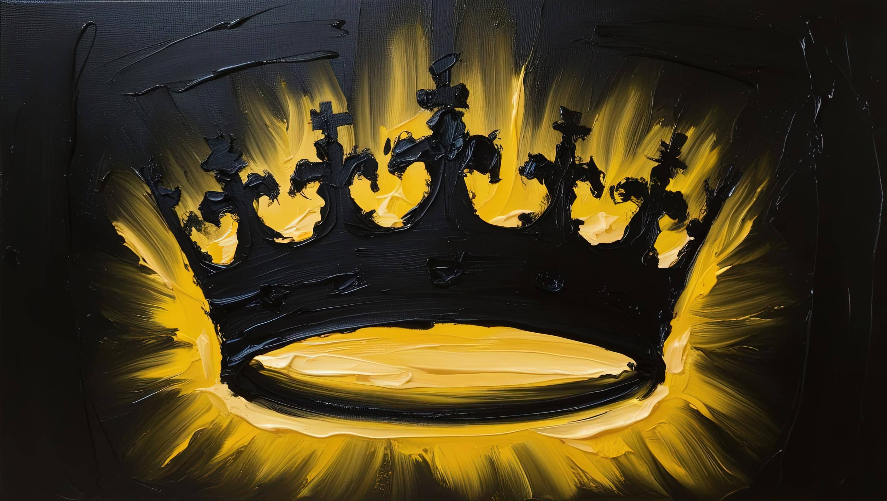 A dark silhouette of a crown with a yellow glow on a dark background