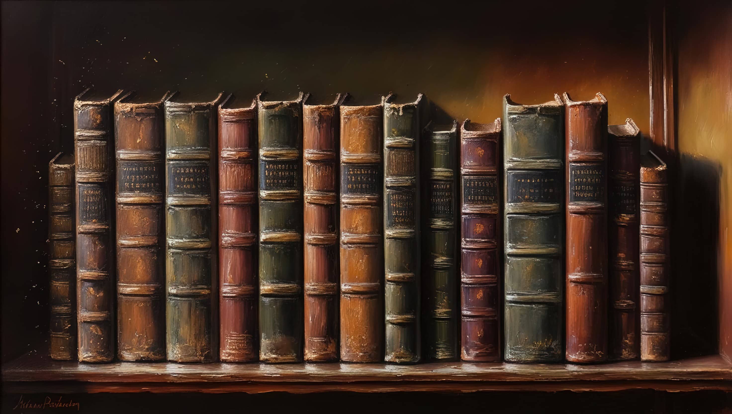 Illustration of old books on a bookshelf