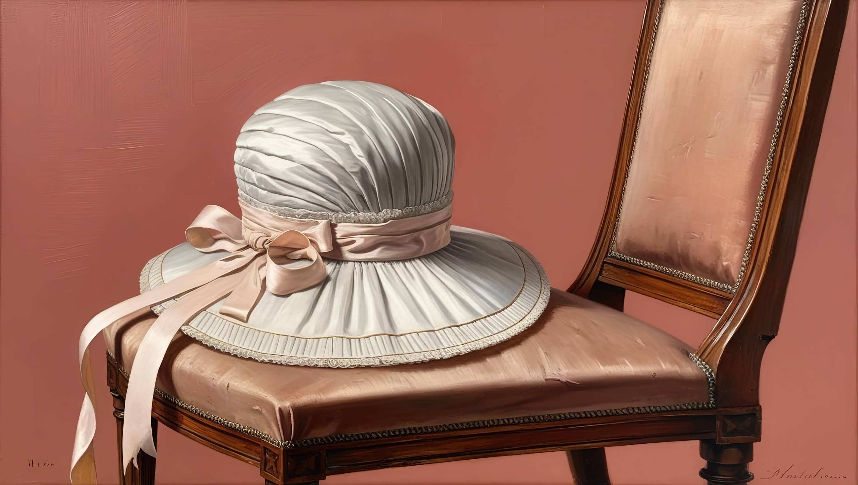 A Regency era bonnet on an antique chair