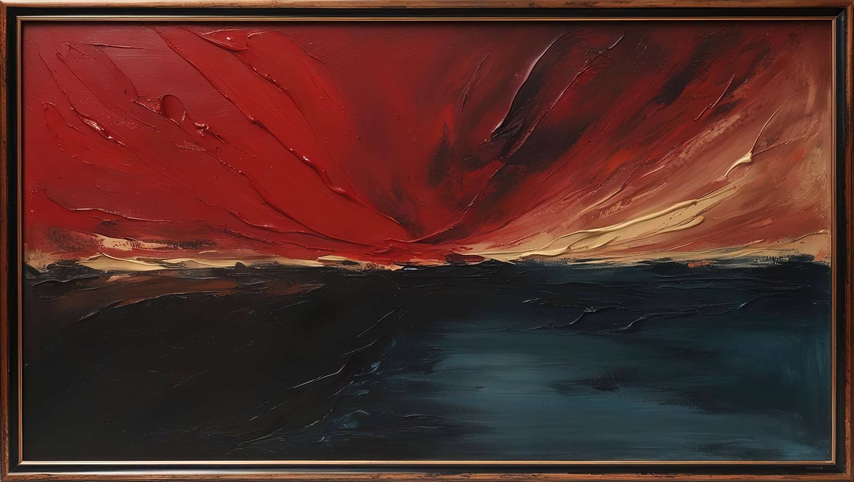 oil painting style image of a blood-red sky fading into darkness