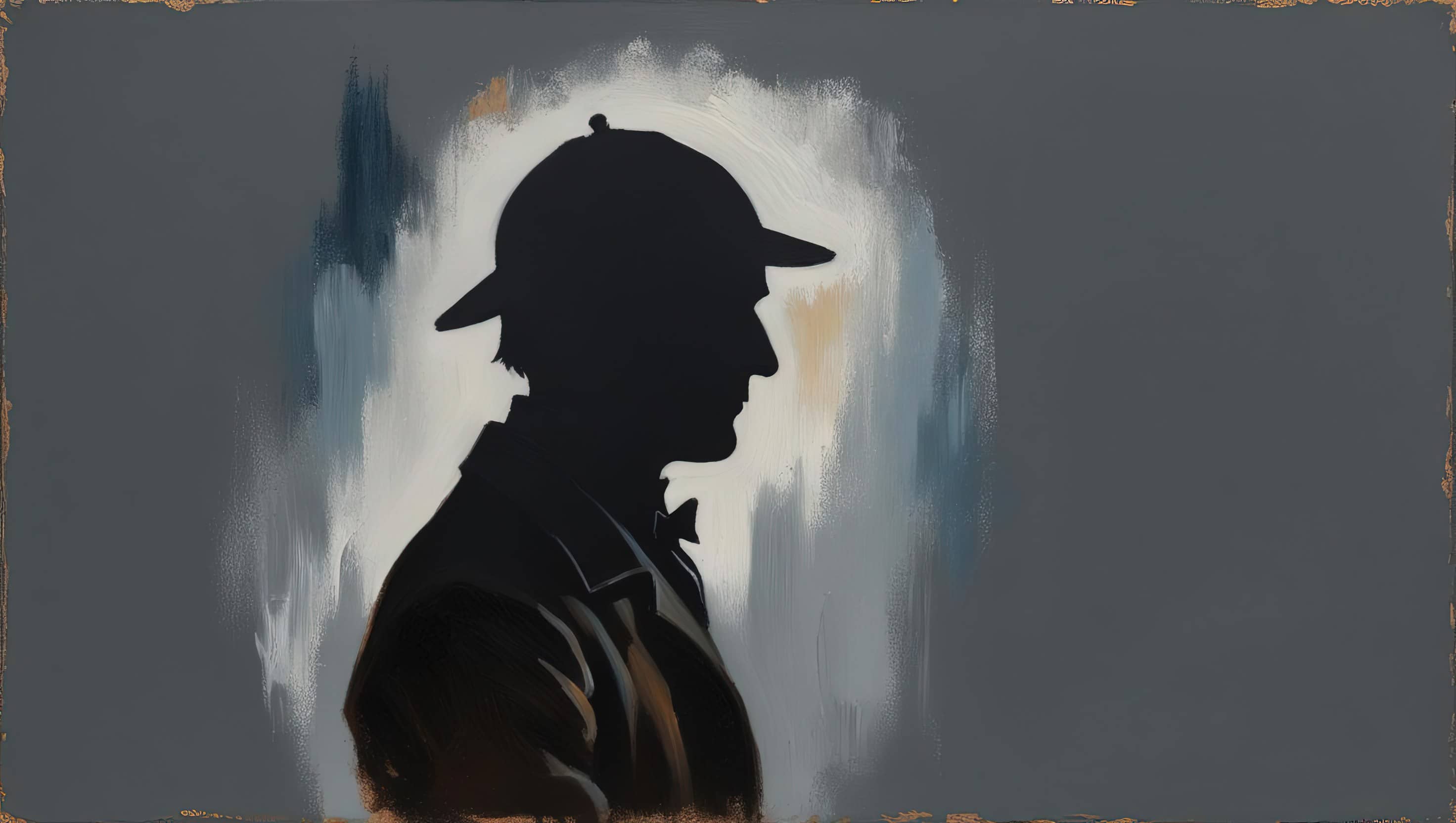 oil painting style image of a sherlock holmes style silhouette, on a background of grey