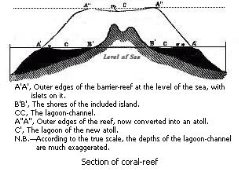 Black and white drawing of Inside an atoll, Keeling Island.