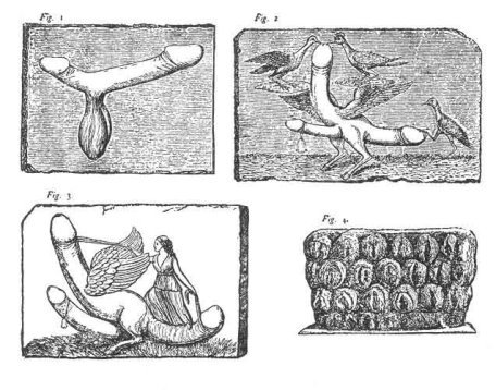 plate showing several phallic Roman sculptures from Nimes