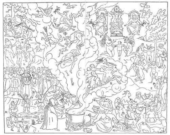 illustration of lots of witches and demons